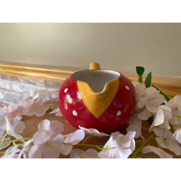Living Art Carnival Hand-Painted Red & Yellow Polka Dot Ceramic Creamer Jug - Picture 4 of 10